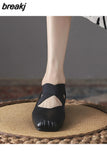 Elastic band ballet flats woman designer shoes for women heels loafers retro square toe grandma shoes femme