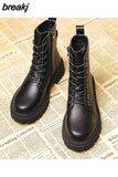New Autumn Boots Women's Shoes Woman Fashion Round Toe Leather Ankle Boots Winter Stretch Black Comfortable Short