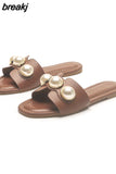 Size 34-41 2023 Za Pearl Womens Slippers Elegant Flats Sandals Woman Casual Flat Shoes Ladies Comfort Home