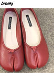 Women Flats Tabi Ninja Moccasins Round Split Toe Shallow Lazy Slip On Slingback Mules Leather Shoes Soft Loafers Slip