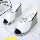 Summer Women's Platform Wedges Waterproof Sandals 10cm Super High Heel Women Shoes Gingham PVC