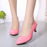 Breakj High Heel Single Shoes Women's Low-Heeled Fashion Tip Shoes 5CM Coarse Heel Casual Leather Shoes Low Heel Work Performance