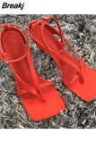Sandals Summer High Heels Sandal Shoes Fashion Brand Strap Flip Flops Sexy Thin High Heel Pumps Square Toe Shoes