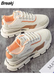 Women Casual Shoes Lovers Leather Dad Platform Chunky Sneakers Harajuku Flat Thick Sole Tenis Wedge White Basket