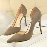 Breakj Simple Thin Heel Ultra High Heel Suede Shallow Tip Sexy Nightclub Show Thin Side Hollow Single