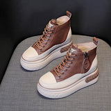 Women Shoes Soft Leather 8cm Platform Boots Wedge Hidden Heel Zip Spring Autumn Warm Fur Winter Plush Shoe