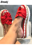 Women Bowknot Sandals 2023 Summer Casual Daily Comfy Slip On Platform Sandals Women's Toe Breathbale Weave