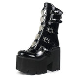 INS Hot Brand Women Boots Zipper Heart Buckle High Wedges Platform Boots Women Thick Bottom Cool Goth Cosplay