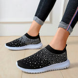 women Fashion Crystal Sneakers Breathable Mesh Slip On Flat Shoes For Women 2023 Outdoor Walking Loafers Zapatos
