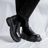 Breakj Head Shoes Men Ins Martens Black Round Head Thick Sole Casual Leather Chelsea Boots