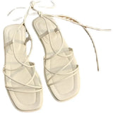 Shoes Women Sandals Narrow Band Vintage Square Toe Flat Cross Strap Thong Sandals V Shape Design Shoes