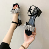 Women's Shoes Summer Sandals New Rhinestone Open Toe High-heeled Sandals Women's Thick Heels Fashion Party Shoes Trendy