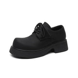 Breakj Derby Shoes Men's Black Big Head Lovers Casual Leather Shoes Men's Thick Sole Versatile Shoes