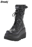 Dropship Brand Design Gothic Platform Mid-Calf Boots 2023 Winter INS Hot Sale Comfy Woman Shoes Motorcycle