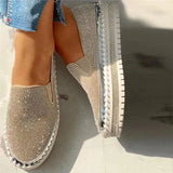 Women Autumn Sequined Round Toe Flats Sneakers Luxury Glitter Crystal Slip On Loafers Platformvulcanized Shoes Sewing Lazy
