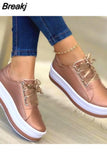Summer Fashion Women Flats Solid Skateboard Shoes Comfortable Casual Pu Sneakers Female Platform Lace-Up Sneakers
