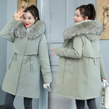 2021 Fashion Long Winter Coat Women Clothing Wool Liner Hooded Parkas Slim With Fur Collar Warm Winter Jacket