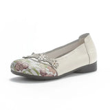New Head Layer Cowhide Flat Bottom Low Heel Women's Shoes National Wind Flower Skin Casual Women's Single Shoes Middle-Aged And Elderly Mother