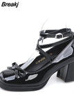Fashion Sexy High Heels Ladies Dress Party Bridal Shoes Thick Bottom Patent Leather Mary Jane Shoes Ladies High Heels