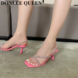 Luxury Rhinestones Women Sandals Elegant Stiletto High Heels Slingback Gladiator Sandal Slip On Slippers Bling Slides