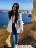 Chic Blue Tweed Jacket Women 2021 Fashion Turn-down Collar Double Breasted Pockets Coat Female Casual