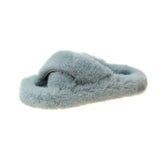 Winter Women Slippers Faux Fur Fully Wrapped Sole Vamp Furry Slippers Black Female Warm Flats Large Size Slides Cozy