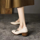 Women Pointed Toe Leather Shoes Retro Thick Heel Shoes for Women Elegant Shallow High Heels Slip-On Loafers Ladies Office