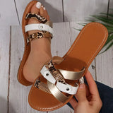 Slippers Shoes For Women Casual Snake Pattern Slides Roman Flat Plus Size Peep Toe Comfortable Retro Female Footwear