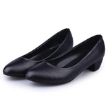 Shoes Female Flat Professional Shallow Round Heels Low Heel Black Shoes Large Size Code