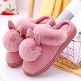 and Women Couple Winter Warm Slippers Female Rabbit Pattern Non-Slip Thicken Indoor Home Plush Slippers Cotton