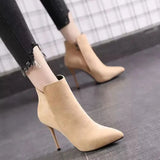 Black Footwear Pointed Toe Short Shoes for Woman Heeled Women's Ankle Boots Very High Heels Suede on Offer Free
