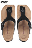New Summer Women Beach Shoe Casual Cork PU Leather Slippers Men Outdoor Fashion Flip Flops