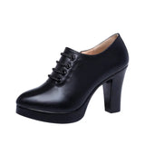 Style Deep-Mouth Single Shoes Women's Thick Heels Thick-Soled Waterproof Table Pointed Large Size Black Work Shoes Women's Catwalk