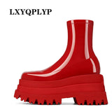 Ladies Ankle Boots Fashion Autumn Platform High Heels Platform Wedge Heel Stretch Black Red Stretch Boots Dress Party
