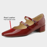 Size 33-40 Women Pumps Real Leather Buckle Strap Chunky Heels Shoes For Women 2023 Elegant Low Heel Designer