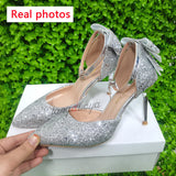 Bowknot Pumps Women New Silver Bling Sequins Wedding Party Shoes Woman Luxury Bling Upper Dress Heels Party