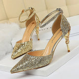 Elegant Party Sandals Metal Stiletto Glitter Pumps Luxury Women's Wedding Shoes Bride Gold Silver 2023 Women High