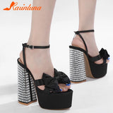 Buckle Platform Women Sandals Summer 2023 New Hot Sexy Elegant Rhinestones Shoes Thick Heels Sandals Bowknot Decor
