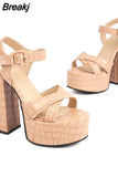 High Heeled Women's Sandals New Fashion 2023 Summer Ankle Buckle Flock Sandals European Style Sexy Party Banquet