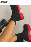 Women Boots Elastic Platform Boots Breathable Spring Summer Heels Botas Mujer Slip On Ankle Boots Elegant Woman Heeled