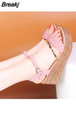Heel Sandals Women Summer Shoes Wedges Bohemian Woman Sandals Ankle Strap Platform Diamond Beach Sandles Female