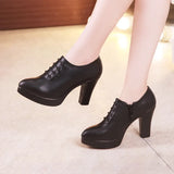 Style Deep-Mouth Single Shoes Women's Thick Heels Thick-Soled Waterproof Table Pointed Large Size Black Work Shoes Women's Catwalk