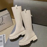 Thigh High Flat Boots Women Shoes Black Gothic Shoes White Leather Boots Platform Shoes Chelsea Boots Knee-high