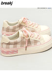 Women's Sports Kawaii Shoes Canvas Pink Flat Platform Running White Casual Anime Lolita Korean Vulcanize Rubber