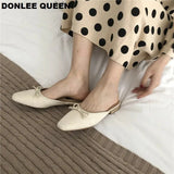 Women Brand Flat Slippers Summer Slides Bowtie Shallow Square Toe Mule Women Breathable Knitting Flip Flops Women Platform
