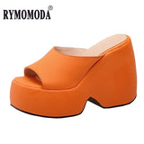 Women Luxury Designer Brand 2022 Summer Microfiber Fashion Platform Wedge High Quality Slides Female Shoe Big Size