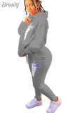 Solid Color Print Sweatsuits 2pcs Hoodie Tops and Lace Up Trousers Two Piece Outfit Women 2023 Autumn Casual Sports