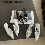 High Heel Shoes Women Slingback Sandals Female Pointed Toe Elegant Pumps For Party Shoes Brand Buckle Slip On Mule
