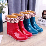 2023Women Rain Boots Ankle Boots Waterproof Shoes Winter Female Slip-On Cotton Shoes Size 36-41 Non-Slip Flat Round