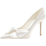 Wedding Bridal Shoes White Satin Bow Stiletto High Heels Wedding Shoes Pumps Single Shoes Wedding